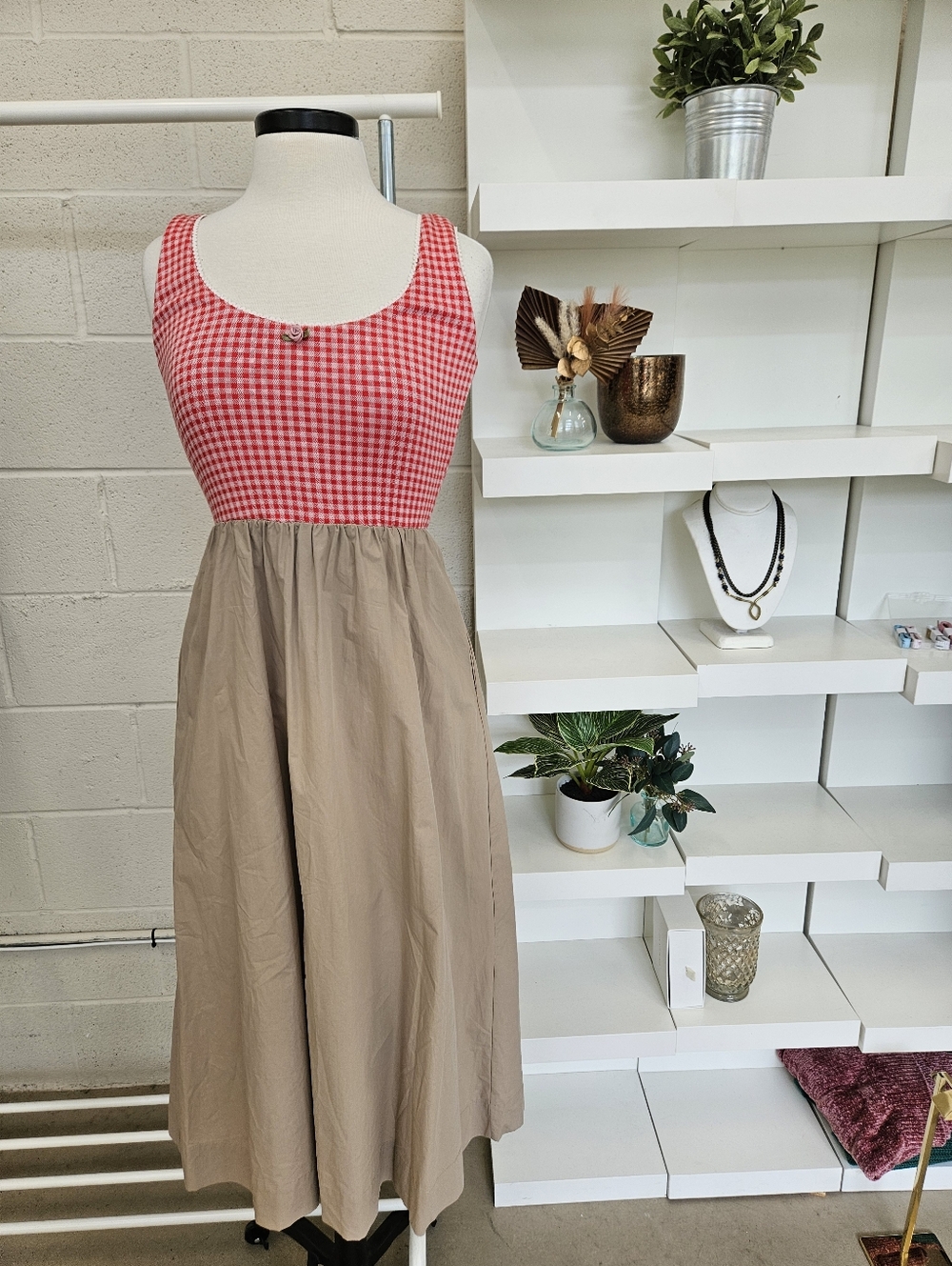 Gingham And Poplin Dress